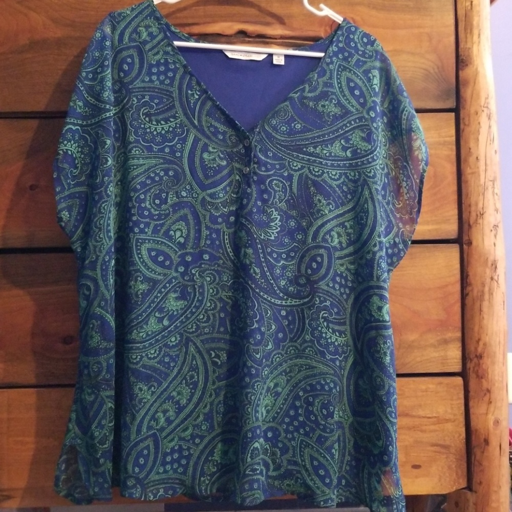 Blue and green two layer paisley pattern blouse